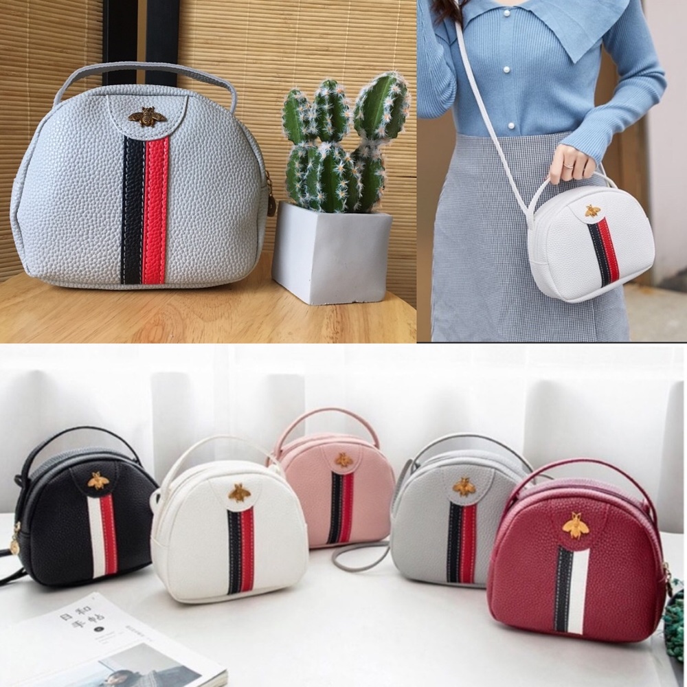 Gray Faux Leather Crossbody Bag